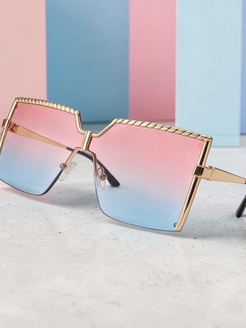 Gold Frame Gradient Pink to Blue Oversized Women's Sunglasses